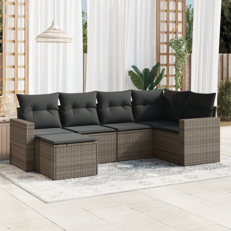 vidaXL Set de muebles de jardín 6 pzas y cojines ratán sintético gris vidaXL Set de muebles de jardín 6 pzas y cojines ratán sintético gris