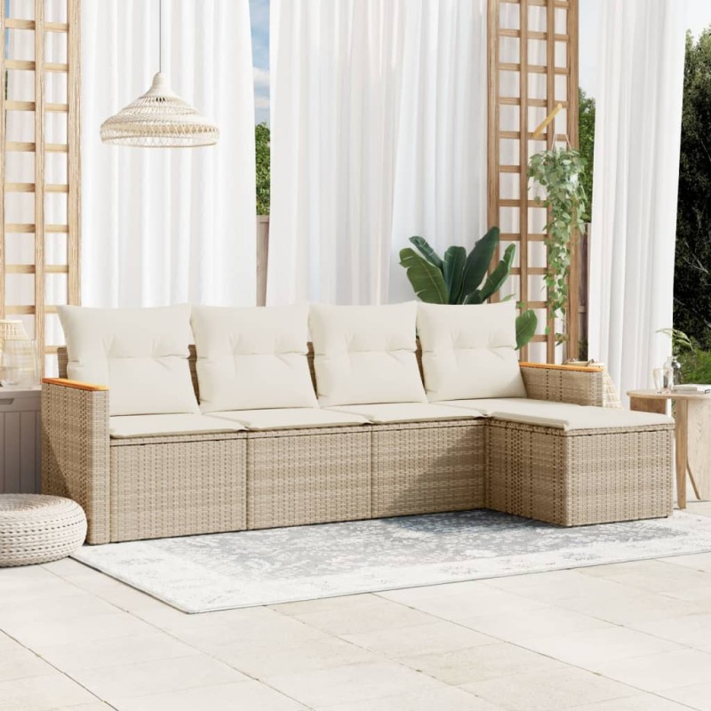 vidaXL Juego de sofás jardín con cojines 5 pzas ratán sintético beige vidaXL Juego de sofás jardín con cojines 5 pzas ratán sintético beige