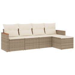 vidaXL Juego de sofás jardín con cojines 5 pzas ratán sintético beige