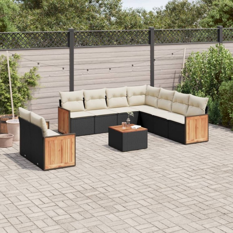 vidaXL Set de sofás de jardín 10 pzas cojines ratán sintético negro vidaXL Set de sofás de jardín 10 pzas cojines ratán sintético negro