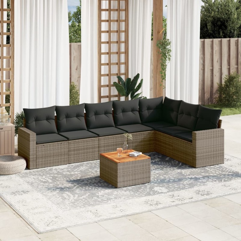 vidaXL Set de sofás de jardín 8 pzas y cojines ratán sintético gris vidaXL Set de sofás de jardín 8 pzas y cojines ratán sintético gris