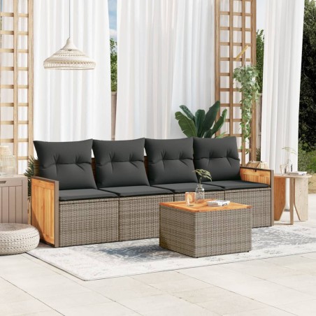 vidaXL Juego de sofás jardín con cojines 5 pzas ratán sintético gris