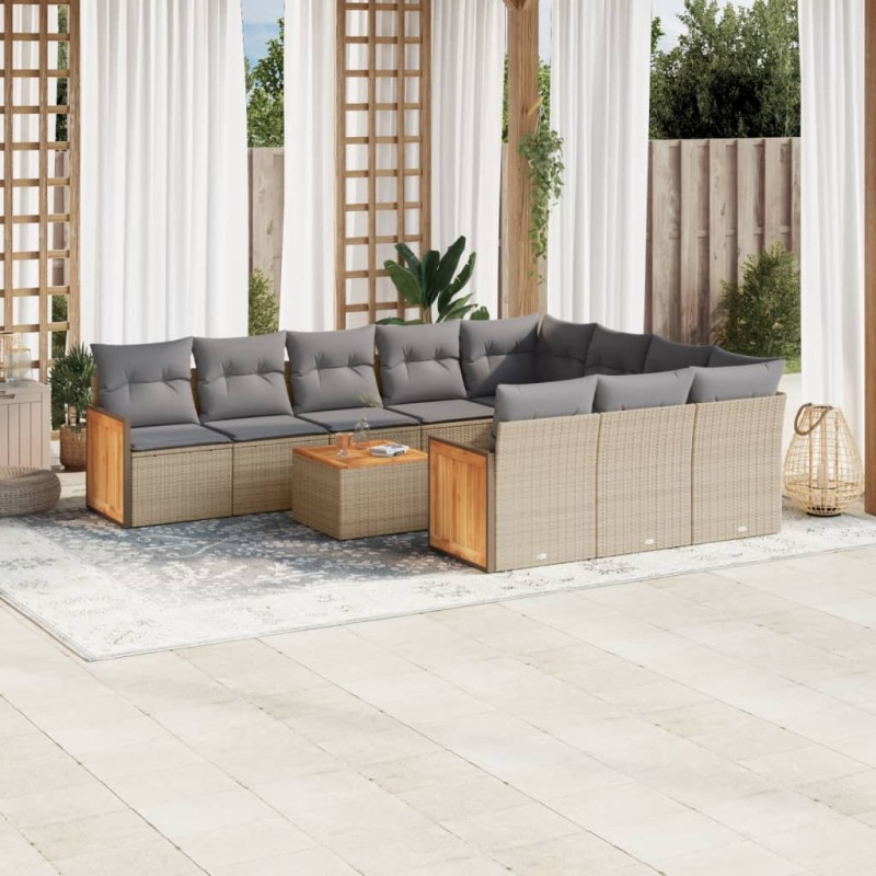 vidaXL Set de sofás de jardín 11pzas con cojines ratán sintético beige vidaXL Set de sofás de jardín 11pzas con cojines ratán sintético beige