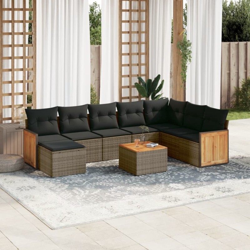 vidaXL Set de muebles de jardín 9 pzas y cojines ratán sintético gris vidaXL Set de muebles de jardín 9 pzas y cojines ratán sintético gris