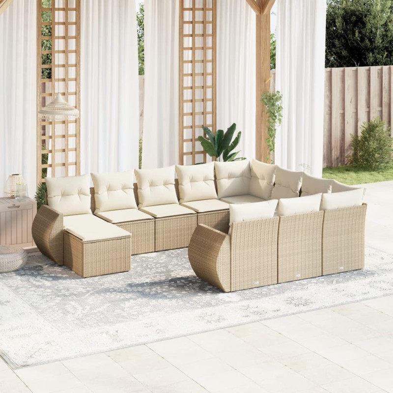 vidaXL Set de sofás de jardín 11pzas con cojines ratán sintético beige vidaXL Set de sofás de jardín 11pzas con cojines ratán sintético beige