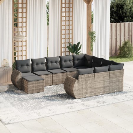 vidaXL Set de sofás de jardín 11 pzas y cojines ratán sintético gris