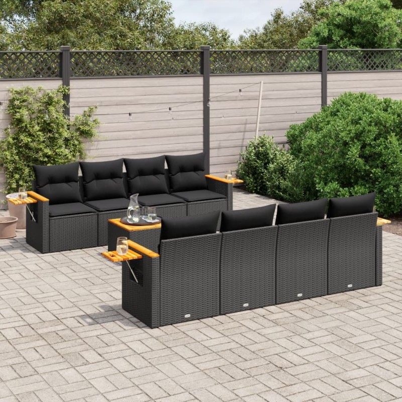 vidaXL Set de sofás de jardín 8 piezas y cojines ratán sintético negro vidaXL Set de sofás de jardín 8 piezas y cojines ratán sintético negro