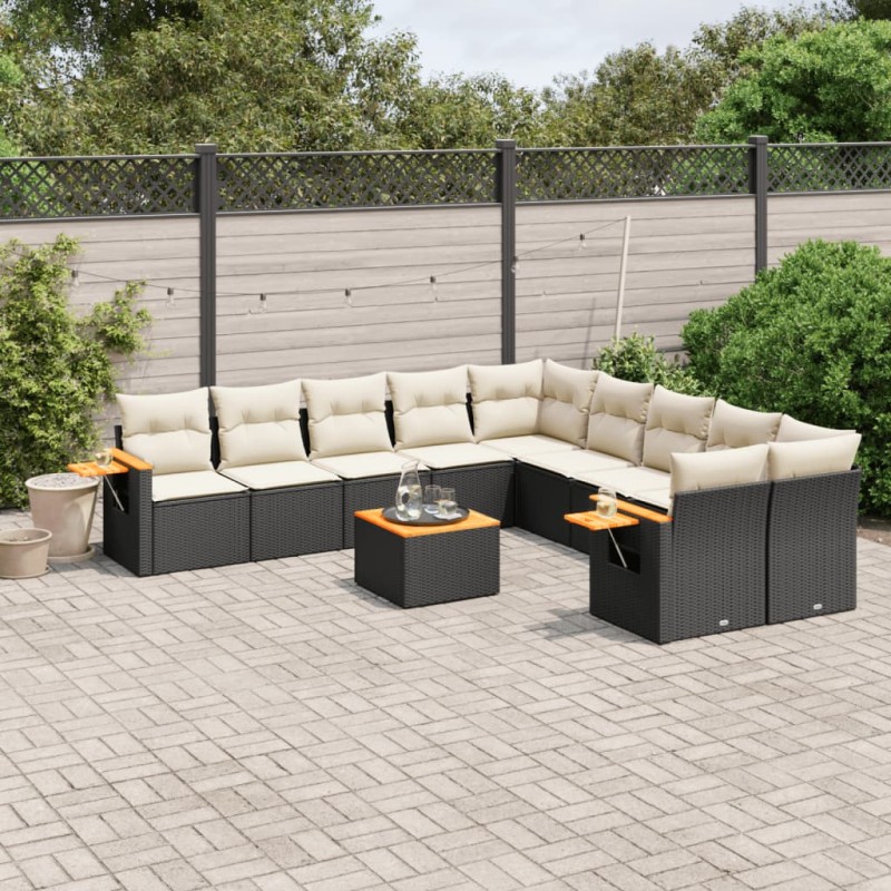 vidaXL Set de sofás de jardín 11 pzas y cojines ratán sintético negro vidaXL Set de sofás de jardín 11 pzas y cojines ratán sintético negro