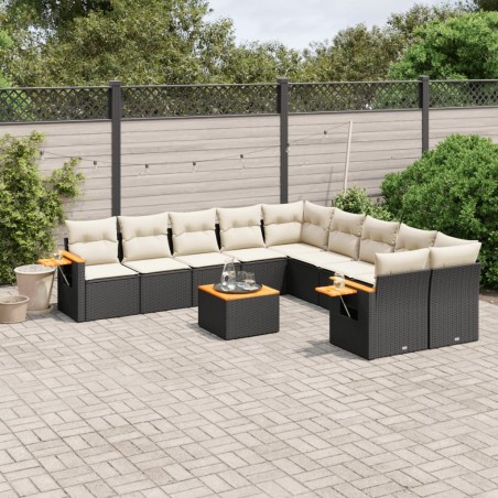 vidaXL Set de sofás de jardín 11 pzas y cojines ratán sintético negro