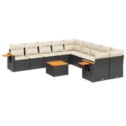 vidaXL Set de sofás de jardín 11 pzas y cojines ratán sintético negro