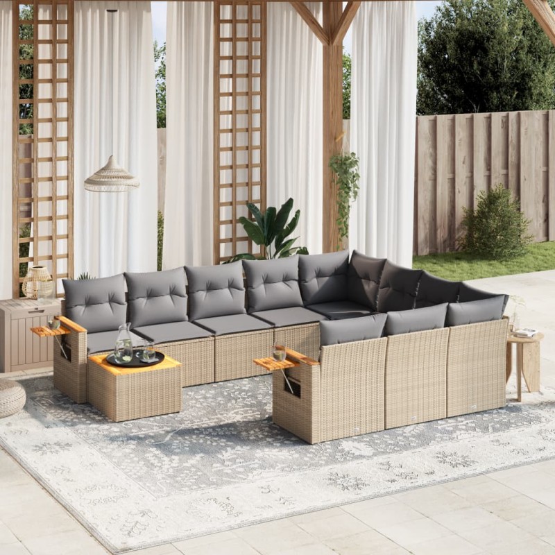 vidaXL Set de sofás de jardín 11pzas con cojines ratán sintético beige vidaXL Set de sofás de jardín 11pzas con cojines ratán sintético beige