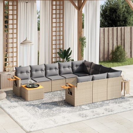 vidaXL Set de sofás de jardín 11pzas con cojines ratán sintético beige