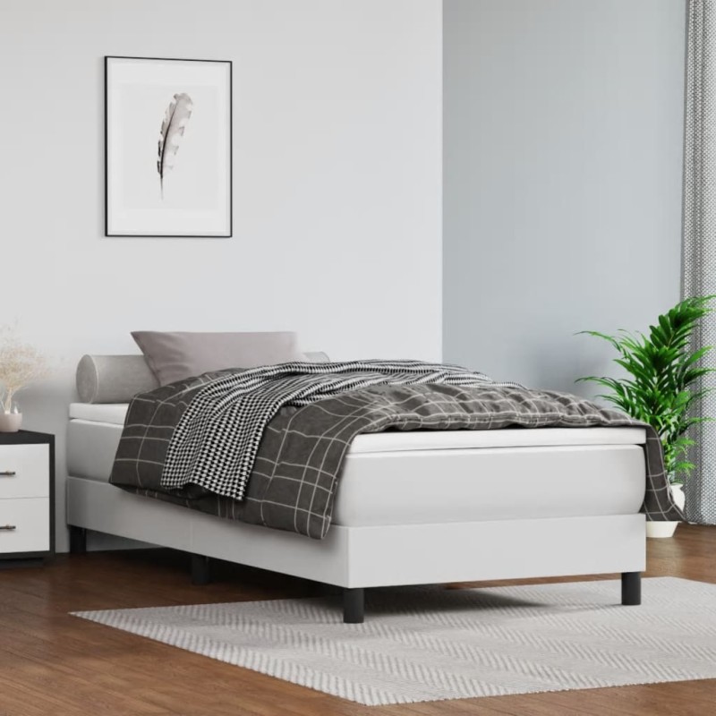 vidaXL Cama box spring con colchón cuero sintético blanco 90x190 cm