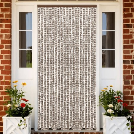 vidaXL Cortina antimoscas chenilla gris taupe y blanco 56x200 cm
