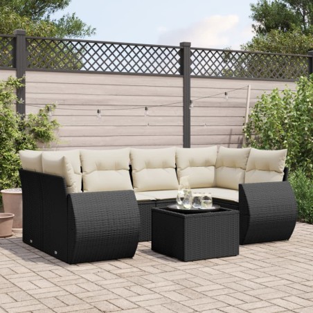 vidaXL Set de comedor de jardín 7 pzas y cojines ratán sintético negro