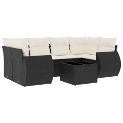 vidaXL Set de comedor de jardín 7 pzas y cojines ratán sintético negro
