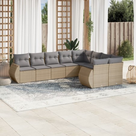 vidaXL Set de sofás de jardín 9 pzas con cojines ratán sintético beige