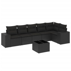 vidaXL Set de comedor de jardín 7 pzas y cojines ratán sintético negro