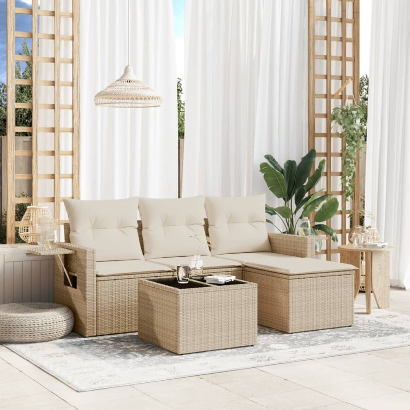 vidaXL Juego de sofás jardín con cojines 4 pzas ratán sintético beige vidaXL Juego de sofás jardín con cojines 4 pzas ratán sintético beige