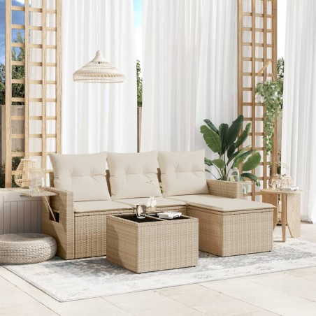 vidaXL Juego de sofás jardín con cojines 4 pzas ratán sintético beige