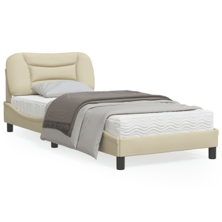 vidaXL Estructura de cama con cabecero de tela color crema 90x200 cm