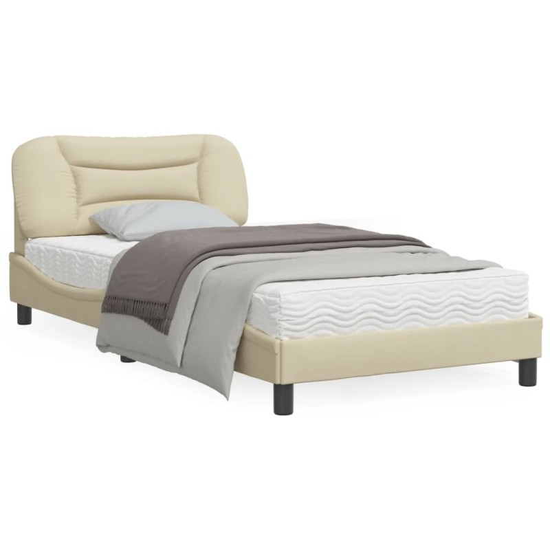 vidaXL Estructura de cama con cabecero de tela color crema 100x200 cm vidaXL Estructura de cama con cabecero de tela color crema 100x200 cm