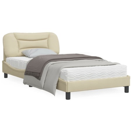 vidaXL Estructura de cama con cabecero de tela color crema 100x200 cm