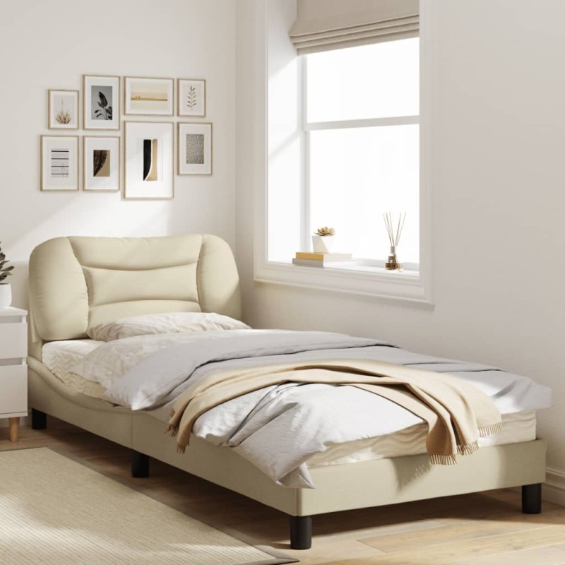 vidaXL Estructura de cama con cabecero de tela color crema 80x200 cm vidaXL Estructura de cama con cabecero de tela color crema 80x200 cm
