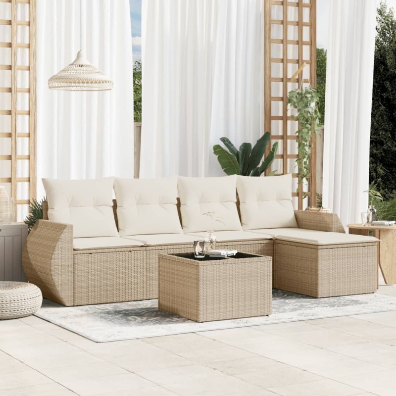 vidaXL Juego de sofás jardín con cojines 6 pzas ratán sintético beige vidaXL Juego de sofás jardín con cojines 6 pzas ratán sintético beige