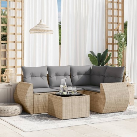 vidaXL Juego de sofás jardín con cojines 5 pzas ratán sintético beige
