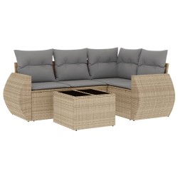 vidaXL Juego de sofás jardín con cojines 5 pzas ratán sintético beige
