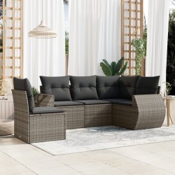 vidaXL Juego de sofás jardín con cojines 5 pzas ratán sintético gris