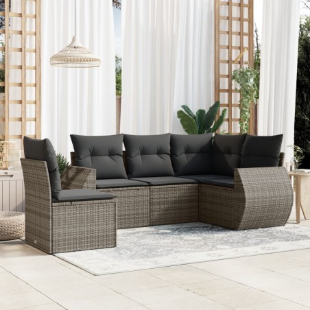 vidaXL Juego de sofás jardín con cojines 5 pzas ratán sintético gris