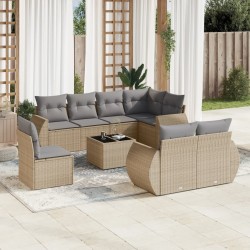 vidaXL Set de sofás de jardín 9 pzas con cojines ratán sintético beige