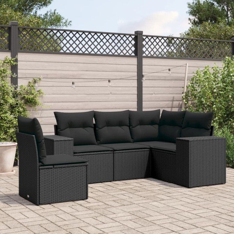 vidaXL Set de muebles de jardín 5 pzas y cojines ratán sintético negro vidaXL Set de muebles de jardín 5 pzas y cojines ratán sintético negro