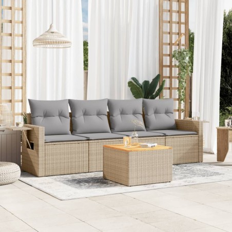 vidaXL Juego de sofás jardín con cojines beige mezcla 5 pzas ratán PE