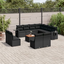 vidaXL Set de sofás de jardín 12 piezas cojines ratán sintético negro