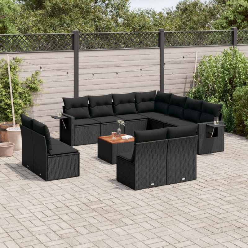 vidaXL Set de sofás de jardín 12 piezas cojines ratán sintético negro vidaXL Set de sofás de jardín 12 piezas cojines ratán sintético negro