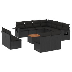 vidaXL Set de sofás de jardín 12 piezas cojines ratán sintético negro