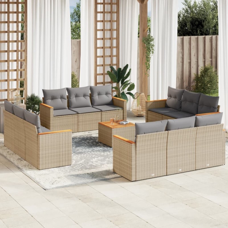 vidaXL Set sofás de jardín con cojines 13 pzas ratán sintético beige vidaXL Set sofás de jardín con cojines 13 pzas ratán sintético beige