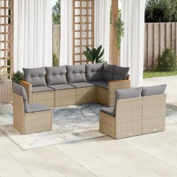 vidaXL Juego de sofás de jardín con cojines beige 8 pzas ratán PE