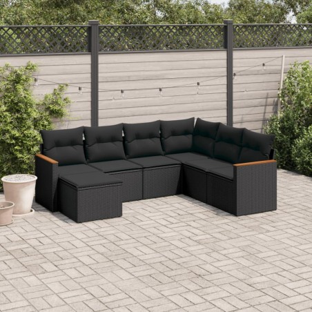 vidaXL Set de comedor de jardín 7 pzas y cojines ratán sintético negro