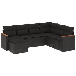 vidaXL Set de comedor de jardín 7 pzas y cojines ratán sintético negro