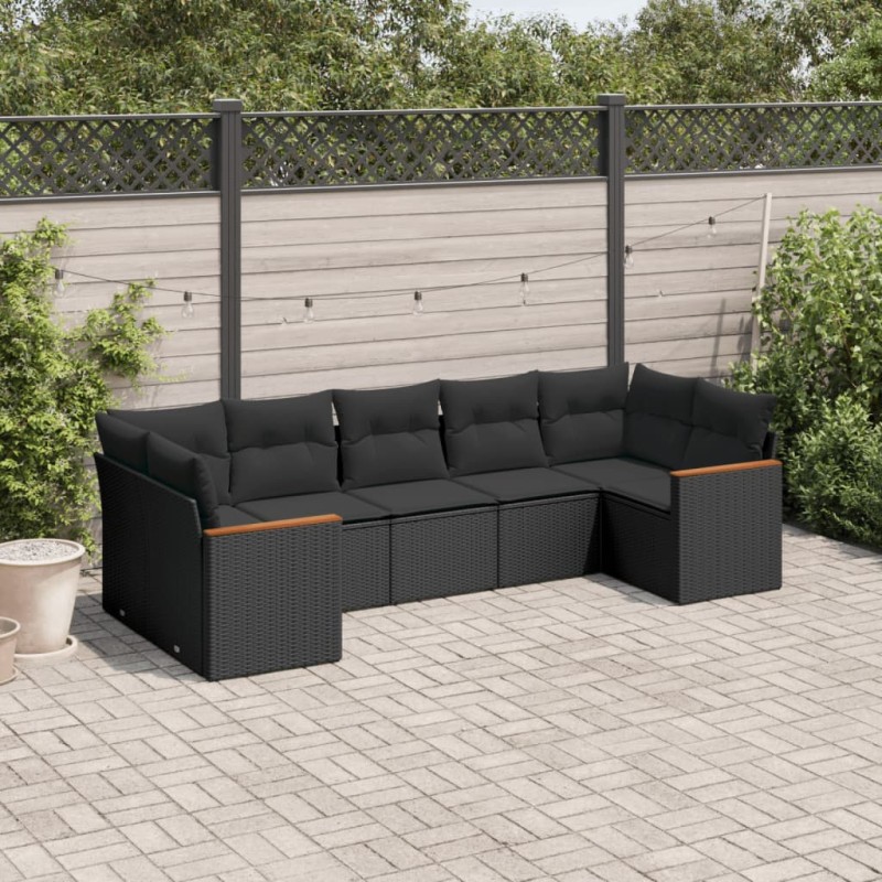 vidaXL Set de comedor de jardín 7 pzas y cojines ratán sintético negro vidaXL Set de comedor de jardín 7 pzas y cojines ratán sintético negro