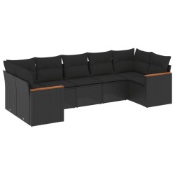 vidaXL Set de comedor de jardín 7 pzas y cojines ratán sintético negro