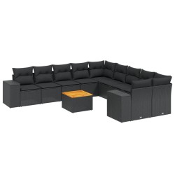 vidaXL Set de sofás de jardín 11 pzas y cojines ratán sintético negro