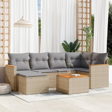 vidaXL Juego de sofás jardín con cojines beige mezcla 7 pzas ratán PE