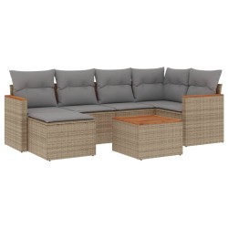 vidaXL Juego de sofás jardín con cojines beige mezcla 7 pzas ratán PE