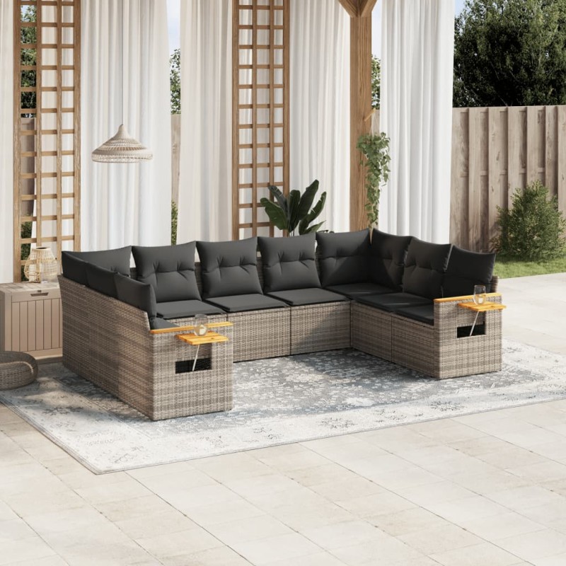 vidaXL Set de muebles de jardín 9 pzas y cojines ratán sintético gris vidaXL Set de muebles de jardín 9 pzas y cojines ratán sintético gris