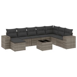 vidaXL Set de muebles de jardín 9 pzas y cojines ratán sintético gris